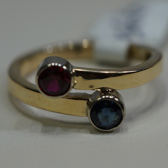14KY Gold Handmade Genuine Ruby & Sapphire Ring - Picture 3 of 4